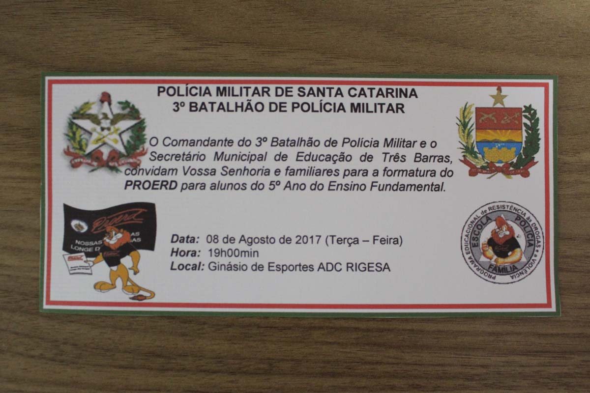 Proerd realiza formatura nesta terça-feira em Três Barras
