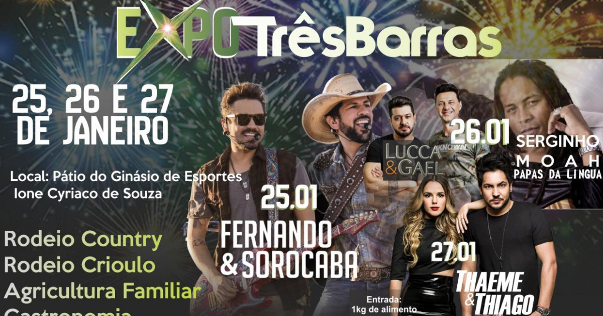 Expo Três Barras terá shows nacionais, rodeios crioulo e country e músicos locais