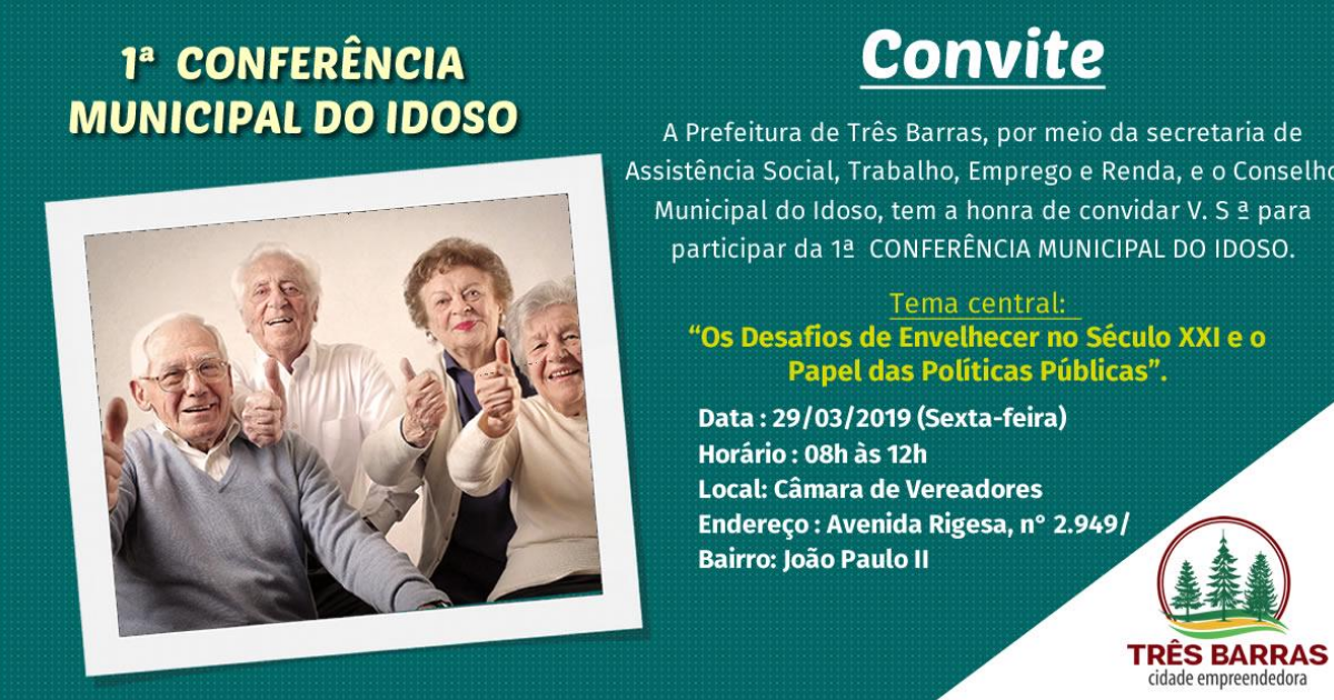 Três Barras promove 1ª Conferência Municipal do Idoso nesta sexta-feira