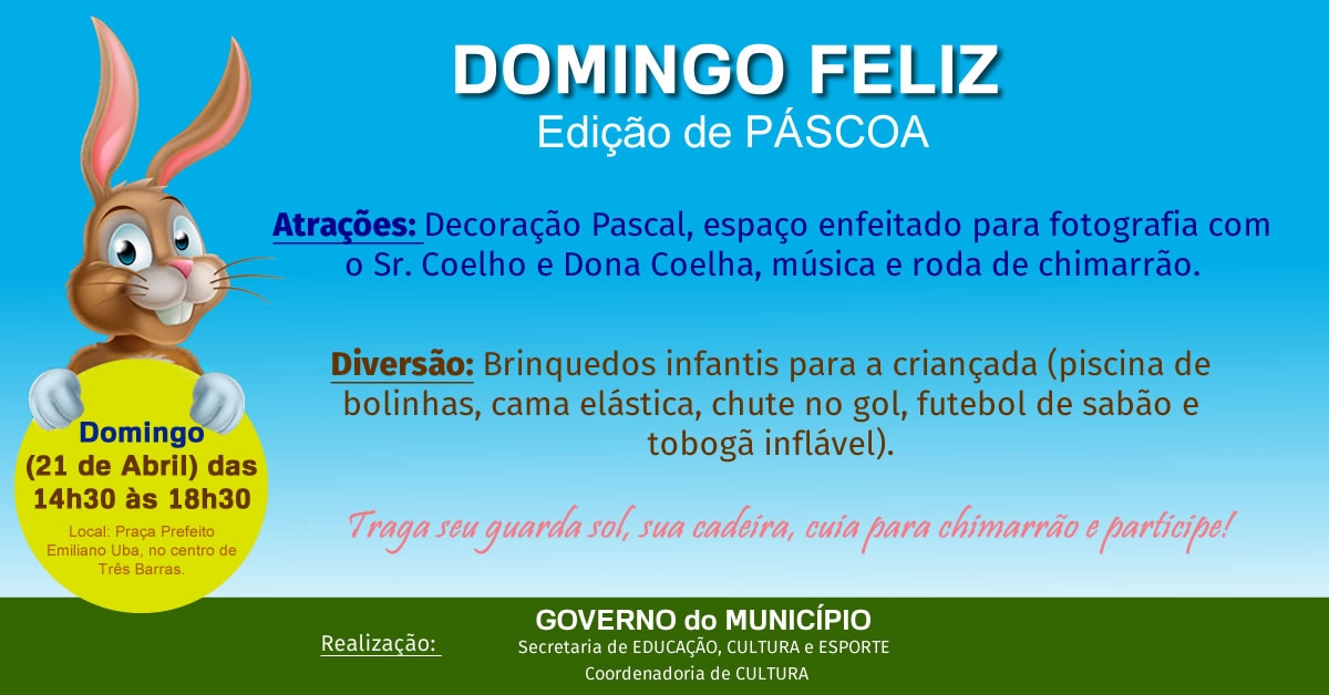Três Barras terá atividade especial neste domingo de Páscoa