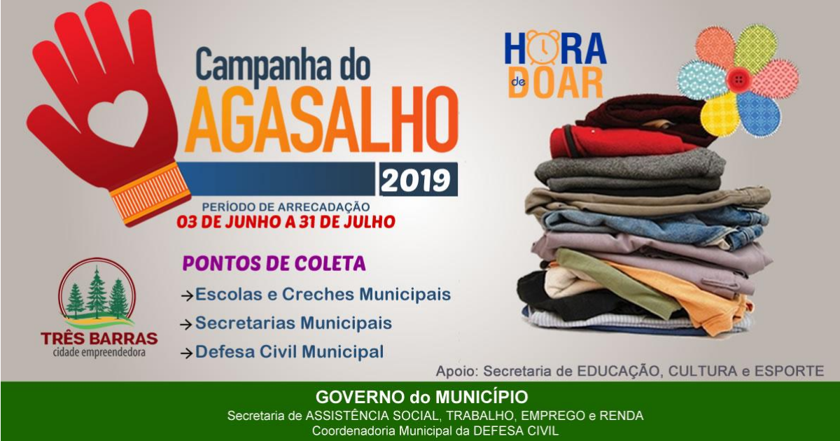 Três Barras: Arrecadações para a Campanha do Agasalho começam em junho