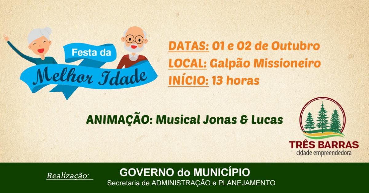 Melhor Idade de Três Barras estará em festa na próxima terça e quarta-feira