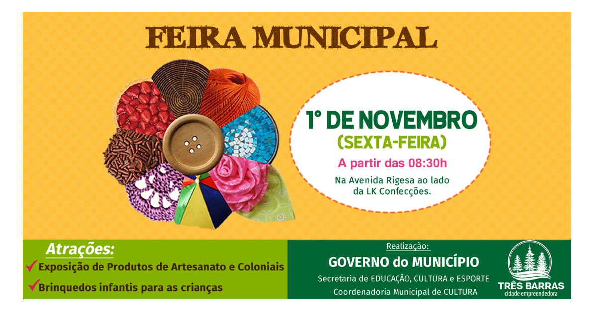 Atenção: Feira Municipal de novembro foi antecipada para esta sexta-feira, dia 1°
