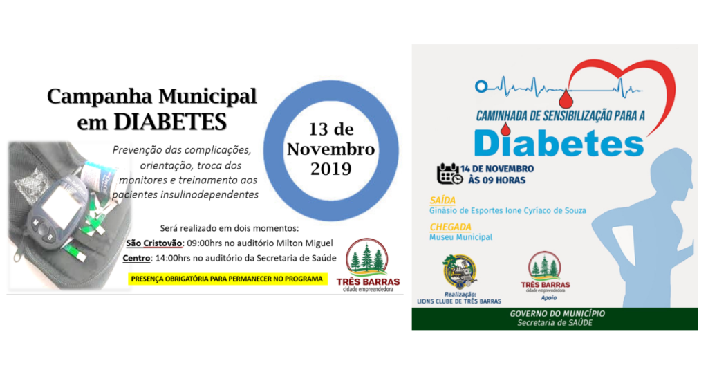 Município de Três Barras terá orientações e caminhada alusivas ao Dia Mundial do Diabetes