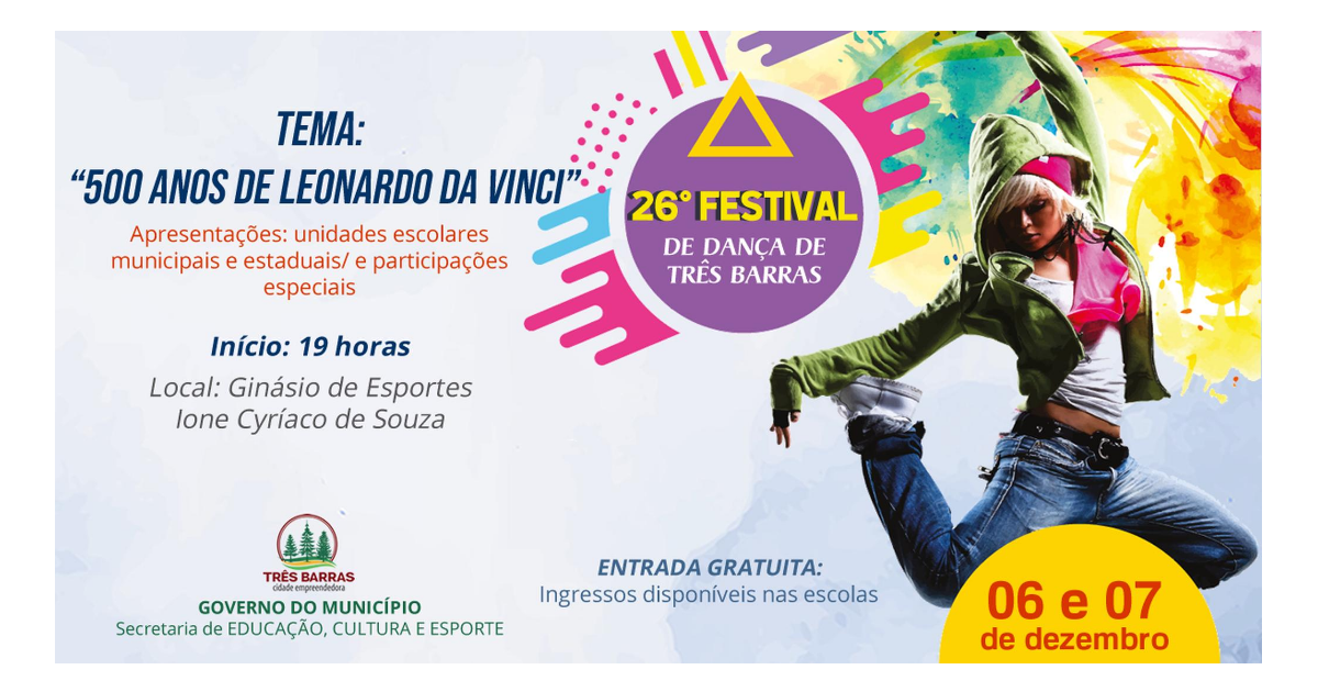 Três Barras realiza 26° Festival de Dança nos dias 06 e 07 de dezembro
