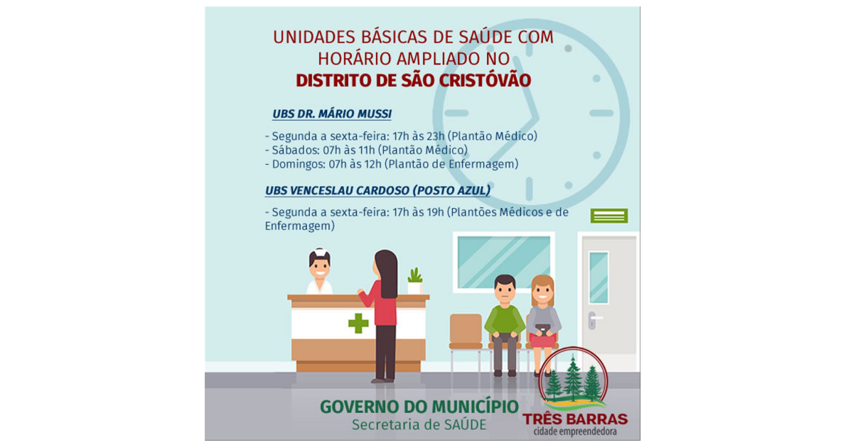 Ampliado o horário de atendimento nas unidades de saúde Dr. Mário Mussi e Venceslau Cardoso