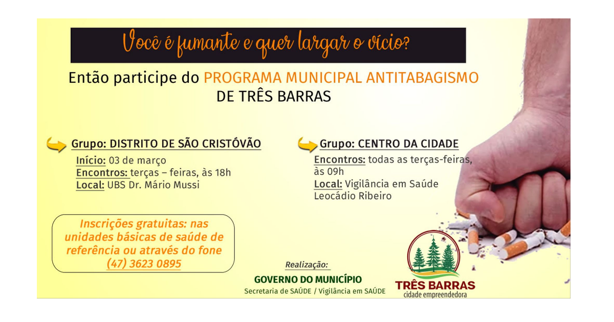 Programa Antitabagismo abre inscrições para grupo no distrito de São Cristóvão