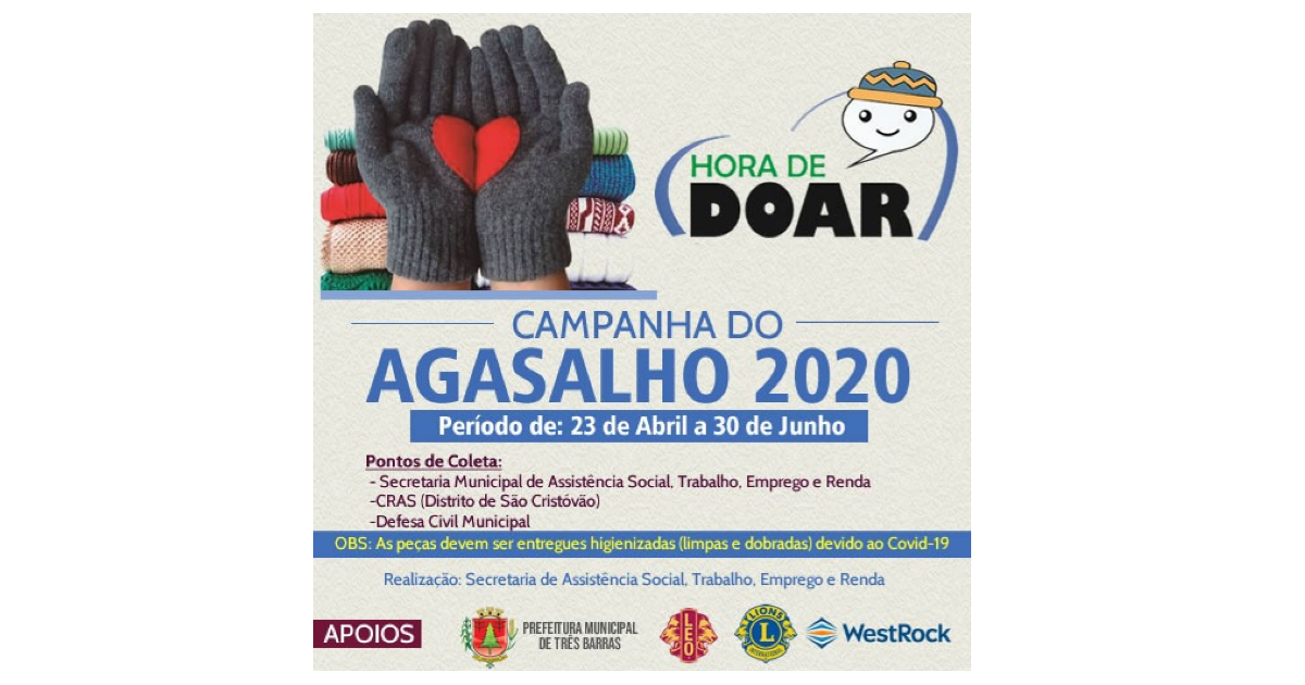 Hora de doar: Campanha do Agasalho começa nesta quinta-feira em Três Barras