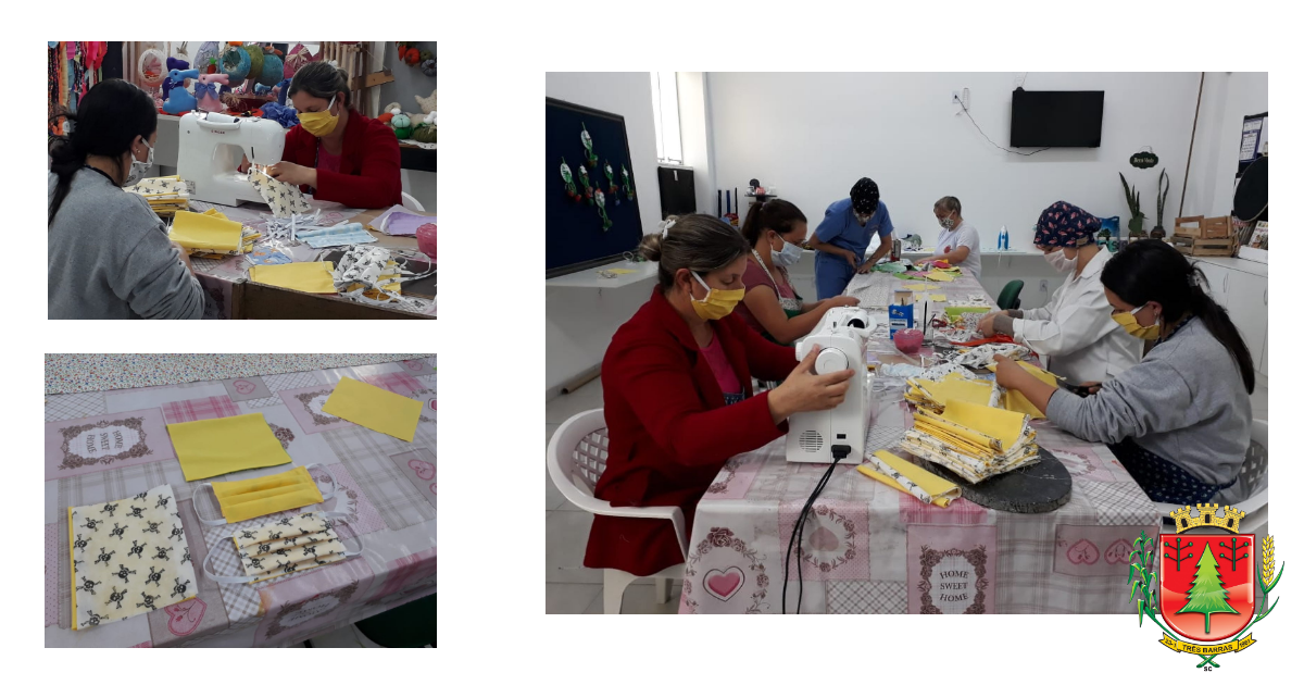 Voluntários trabalham na confecção de máscaras caseiras em Três Barras