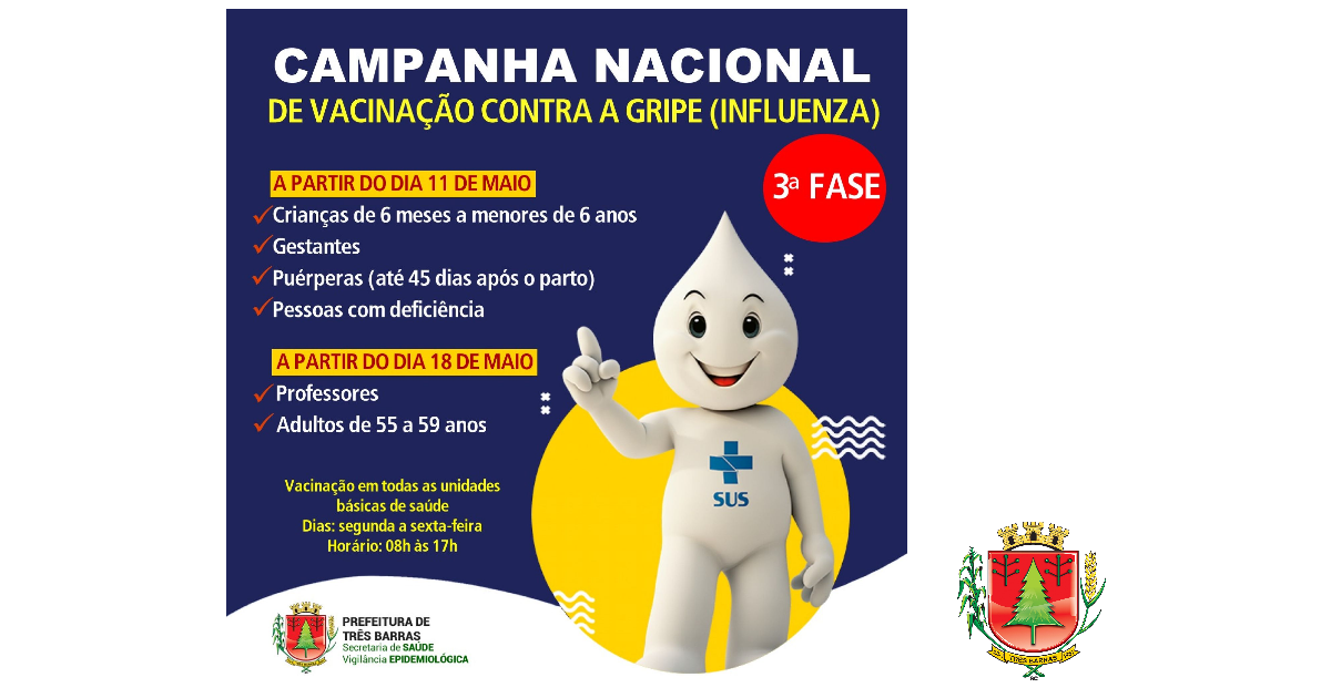 51,53% do público alvo está vacinado contra a gripe em Três Barras; Terceira fase começa na próxima segunda
