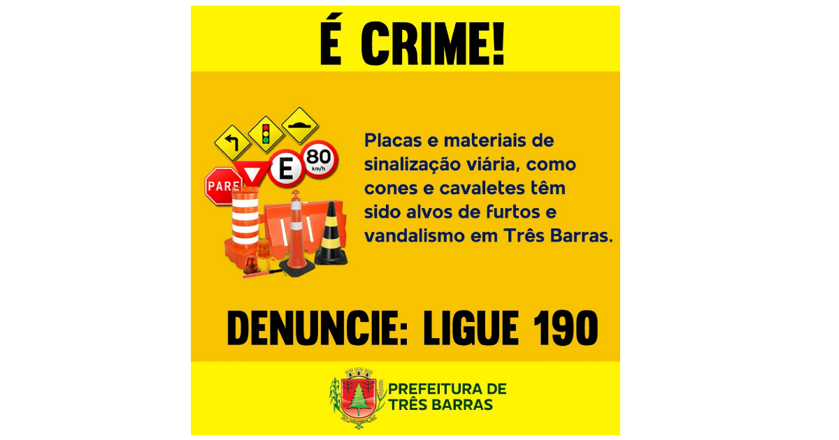 Cidade sofre com furtos e vandalismo em placas e materiais de sinalização