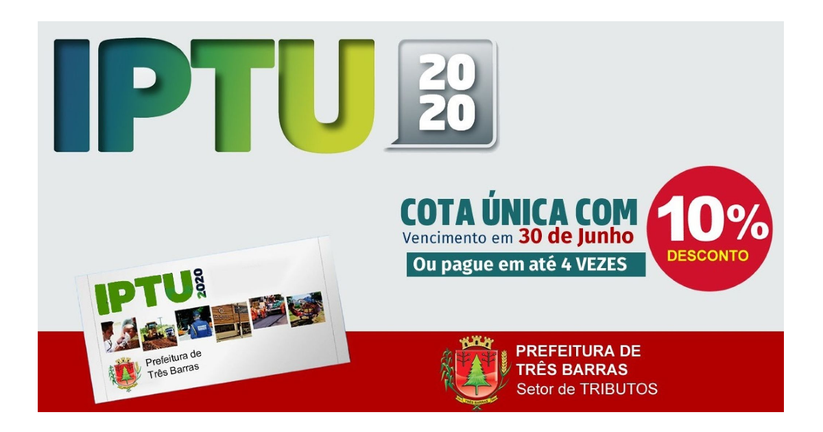 IPTU 2020 vence nesta terça-feira em Três Barras