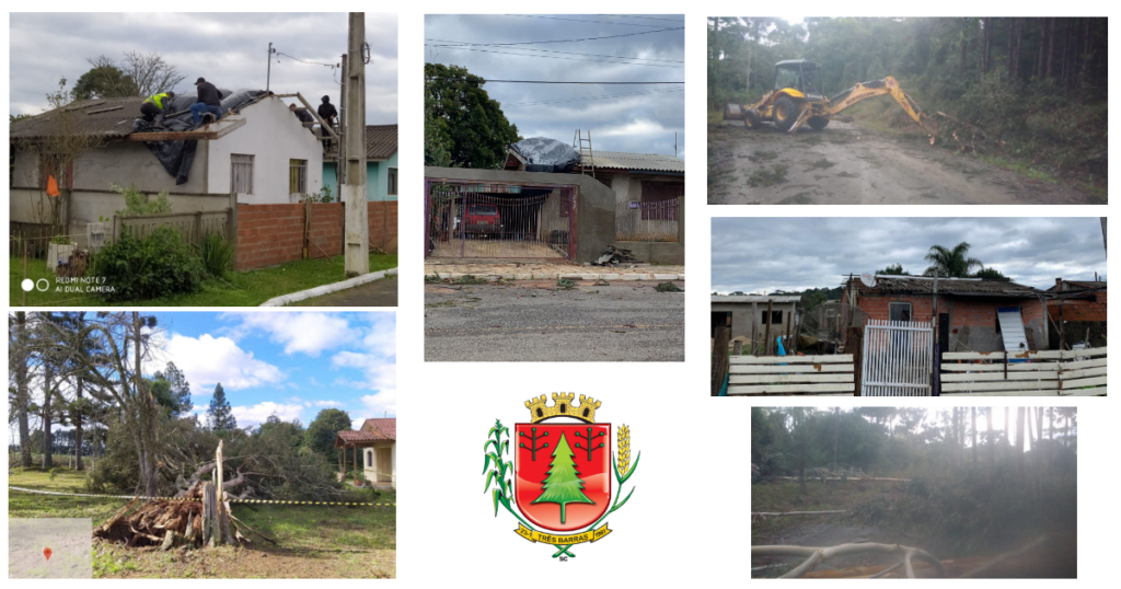 Vendaval derruba árvores e causa destelhamento em 42 casas de Três Barras