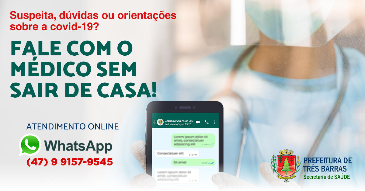 Saúde de Três Barras vai oferecer atendimento médico online de orientação sobre a covid-19