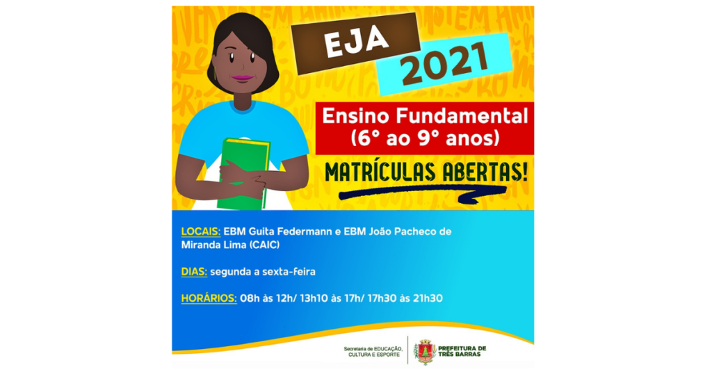 EJA abre inscrições para turmas do 6° ao 9° anos em Três Barras