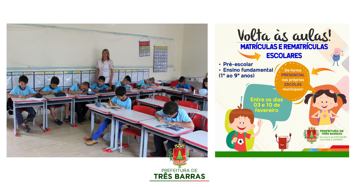 Matrículas e rematrículas acontecem a partir desta quarta-feira nas escolas municipais de Três Barras