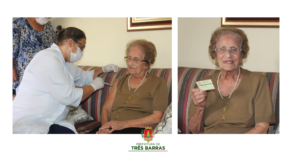 Mulher de 100 anos é a primeira idosa vacinada contra a covid-19 em Três Barras