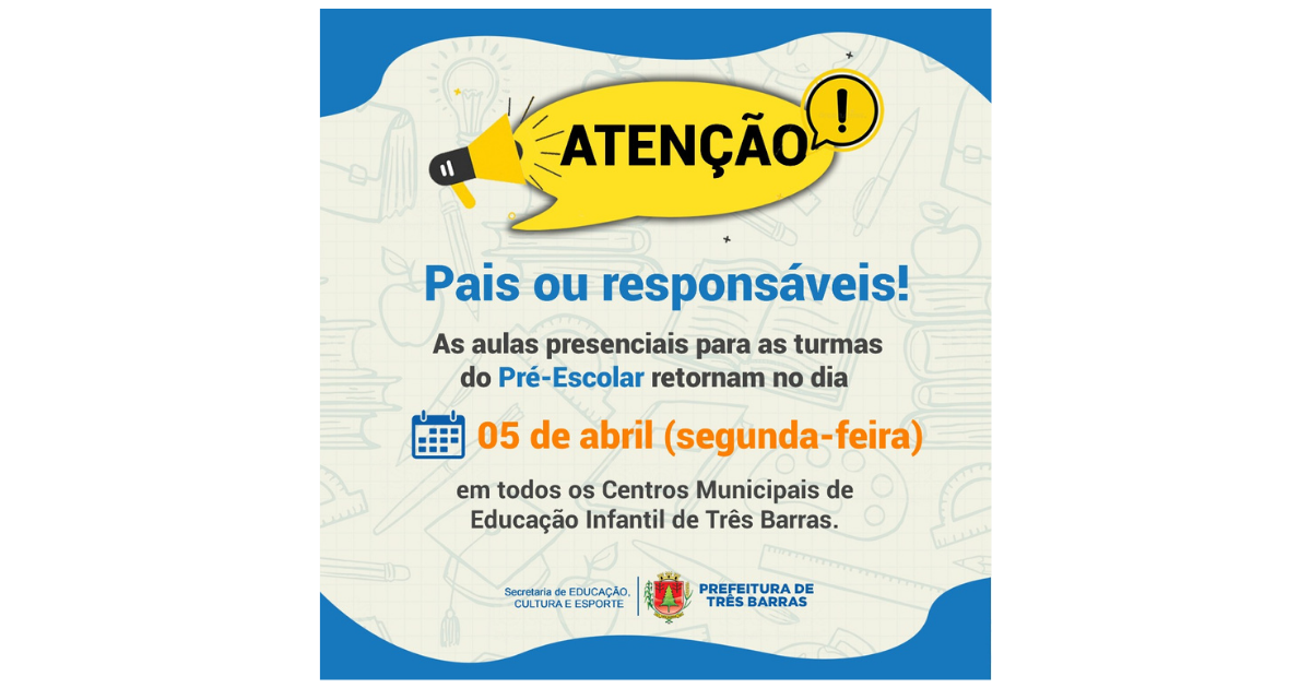 Alunos do pré-escolar voltam às aulas presenciais no dia 05 de abril