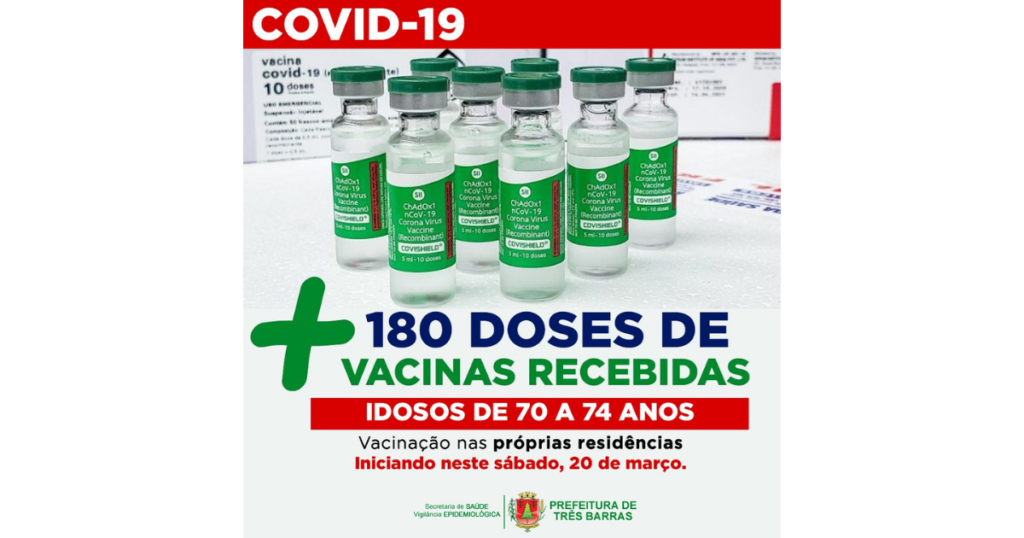 Covid-19: idosos de 70 a 74 anos começam a ser vacinados neste sábado, em Três Barras