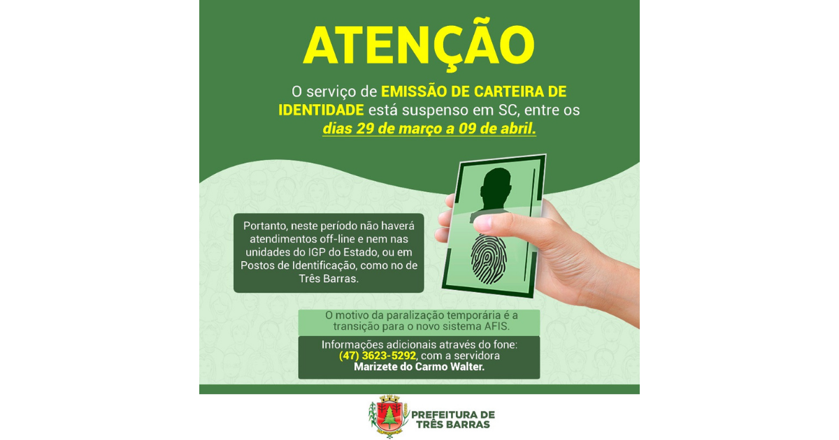 Emissão da Carteira de Identidade estará suspensa em todo o Estado