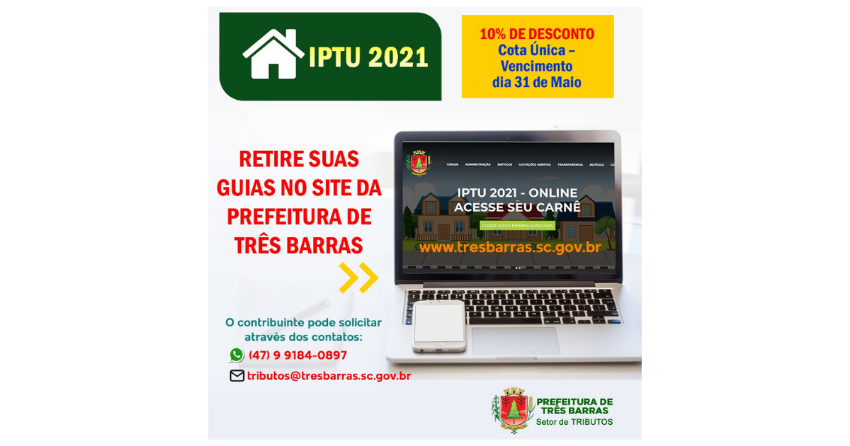 Guias do IPTU podem ser retiradas pelo site da Prefeitura ou solicitadas por Whatsapp e e-mail