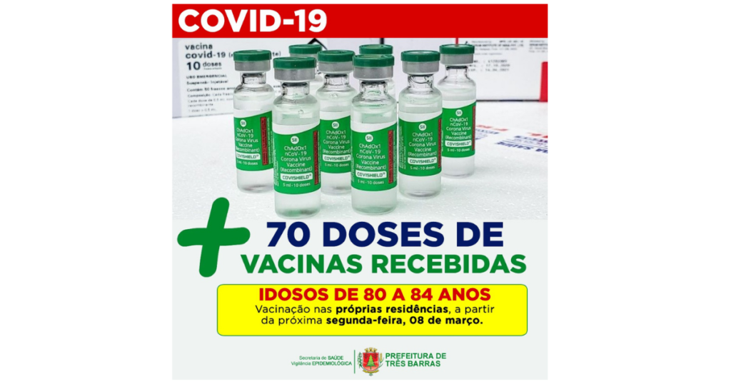 Três Barras recebe 70 novas doses para vacinação de idosos entre 80 e 84 anos