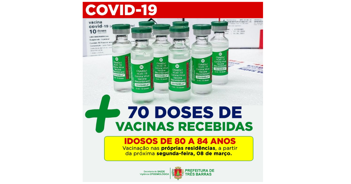 Três Barras recebe 70 novas doses para vacinação de idosos entre 80 e 84 anos
