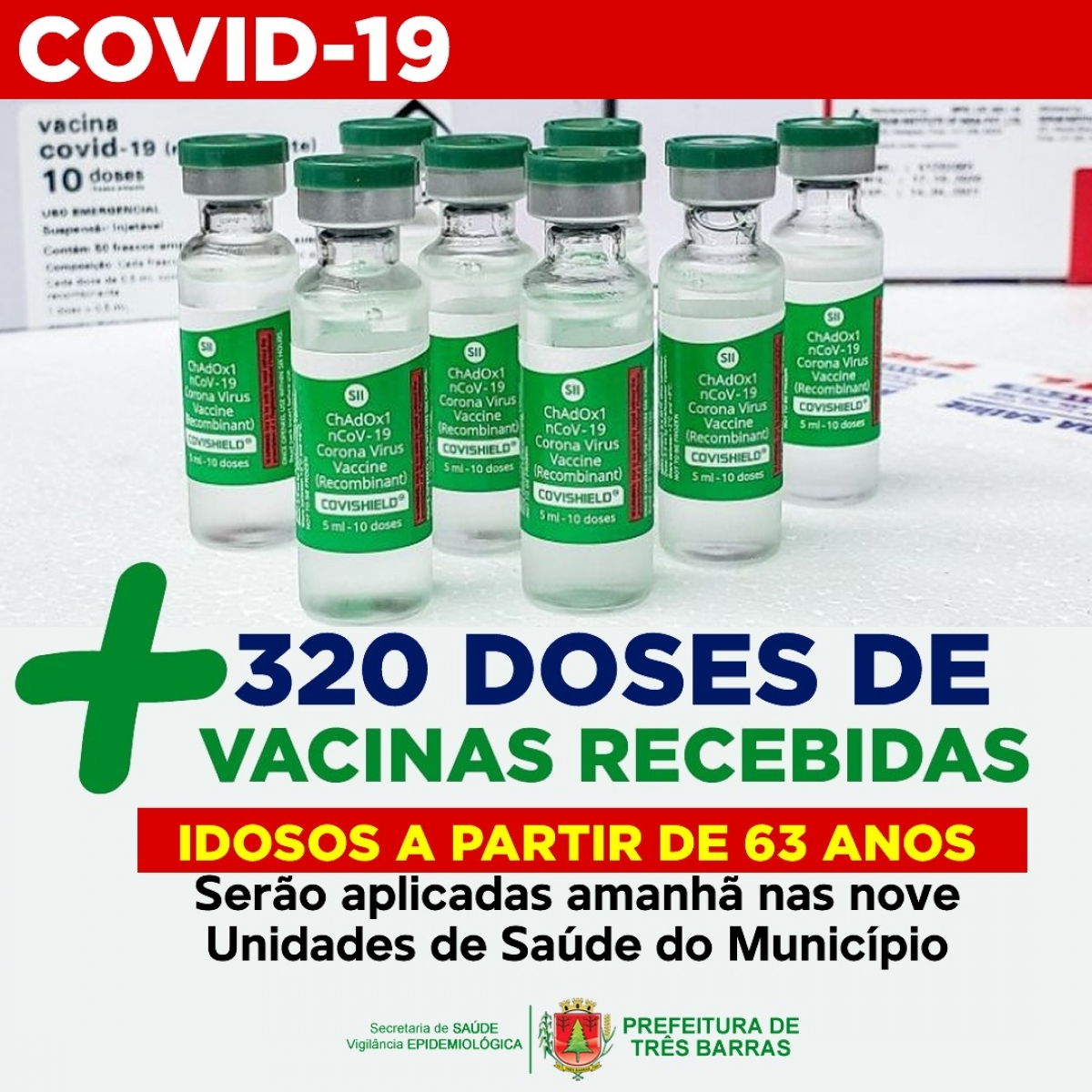 PESSOAS ACIMA DE 63 ANOS SERÃO VACINADAS CONTRA COVID EM TRÊS BARRAS