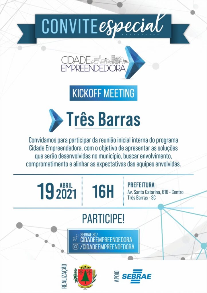 TRÊS BARRAS ANUNCIA PARCERIA COM SEBRAE E LANÇA PROGRAMA CIDADE EMPREENDEDORA NA PRÓXIMA SEGUNDA-FEIRA
