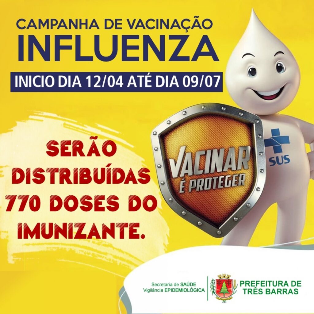 TRÊS BARRAS INICIA NESTA SEGUNDA-FEIRA A CAMPANHA DE VACINAÇÃO CONTRA GRIPE