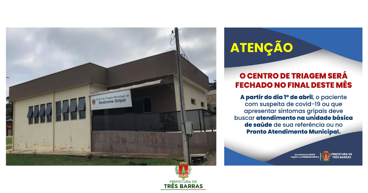 Centro de Triagem de Covid-19 será fechado no final deste mês