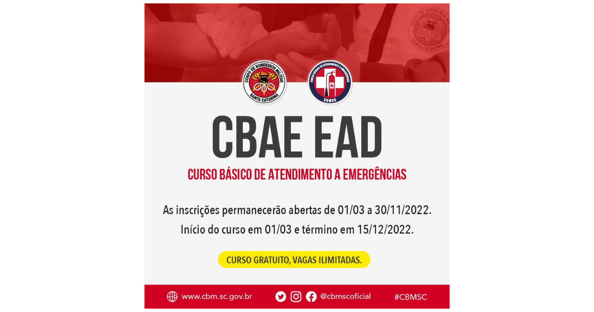 Corpo de Bombeiros de SC está com inscrições abertas para o Curso Básico de Atendimento Emergencial