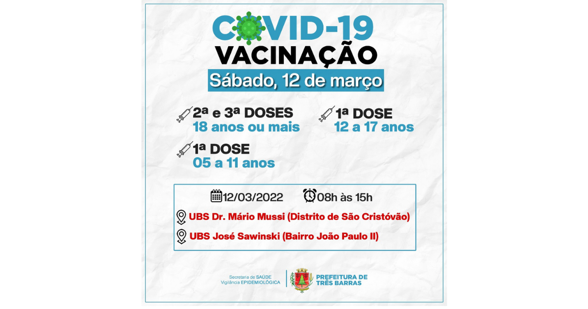 UBS Dr. Mário Mussi e José Sawinski terão vacinação contra a covid-19 neste sábado