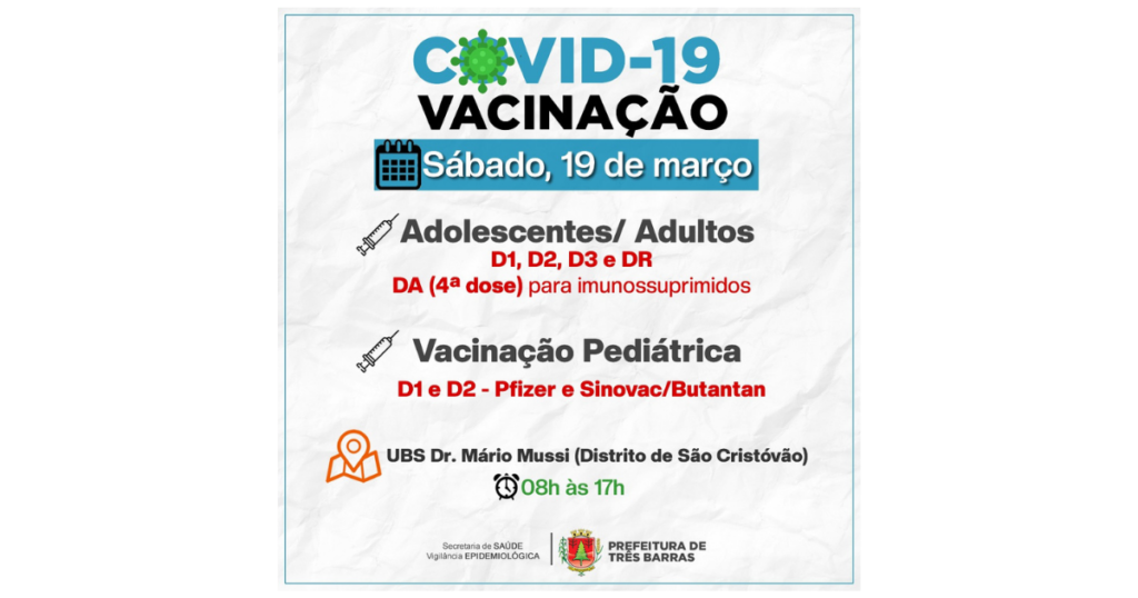 UBS Dr. Mário Mussi terá vacinação contra a covid-19 neste sábado