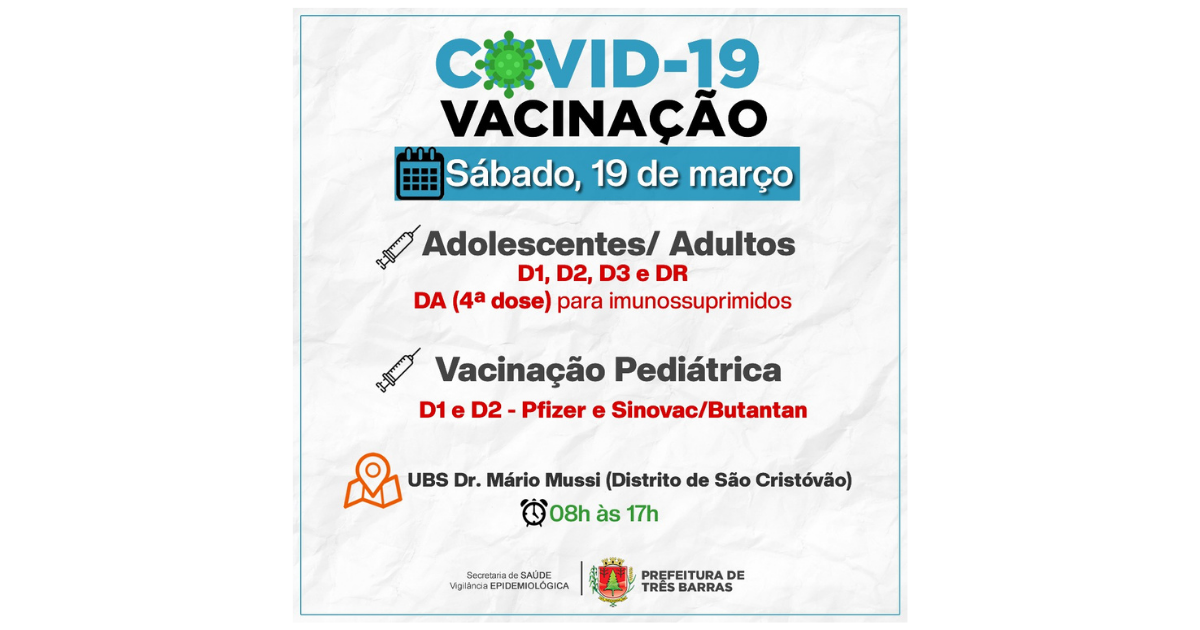 UBS Dr. Mário Mussi terá vacinação contra a covid-19 neste sábado