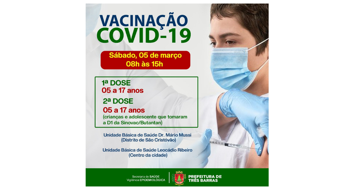 Unidades de saúde Dr. Mário Mussi e Leocádio Ribeiro terão vacinação para crianças e adolescentes neste sábado