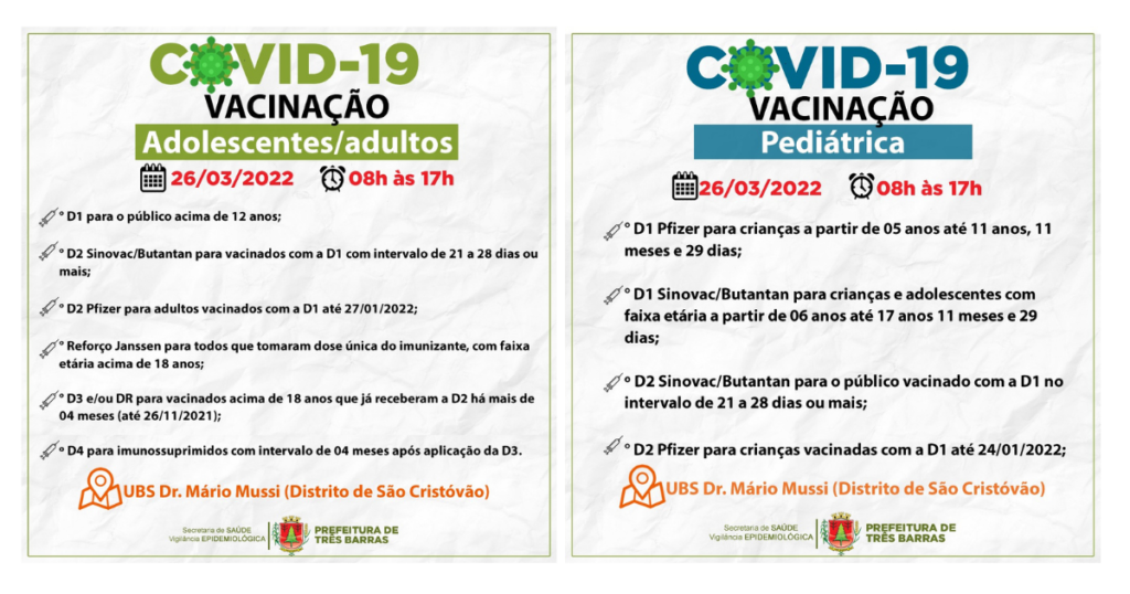 Vacinação deste sábado será novamente na UBS Dr. Mário Mussi