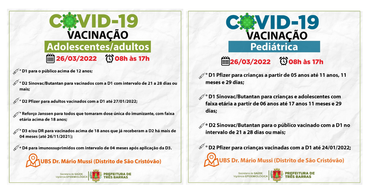 Vacinação deste sábado será novamente na UBS Dr. Mário Mussi