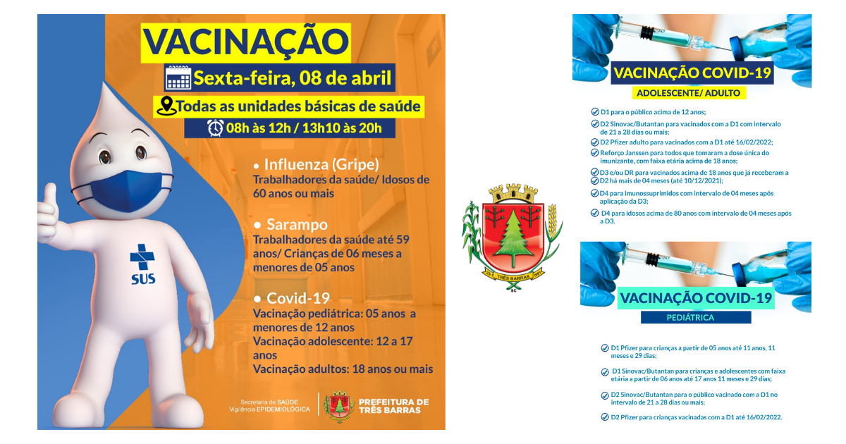 Para ampliar vacinação, UBS de Três Barras ficarão abertas até às 20h nesta sexta-feira