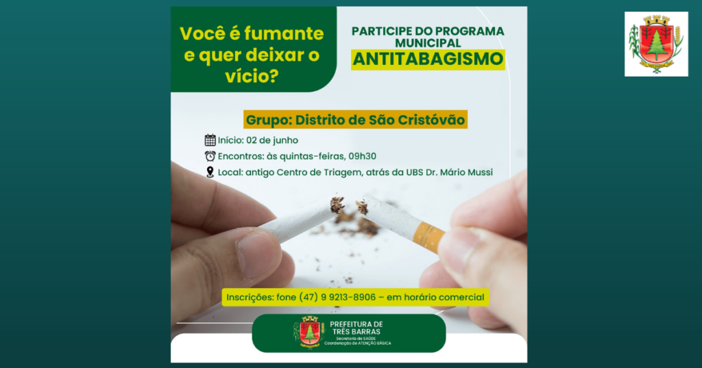Abertas as inscrições para o programa municipal Antitabagismo em Três Barras