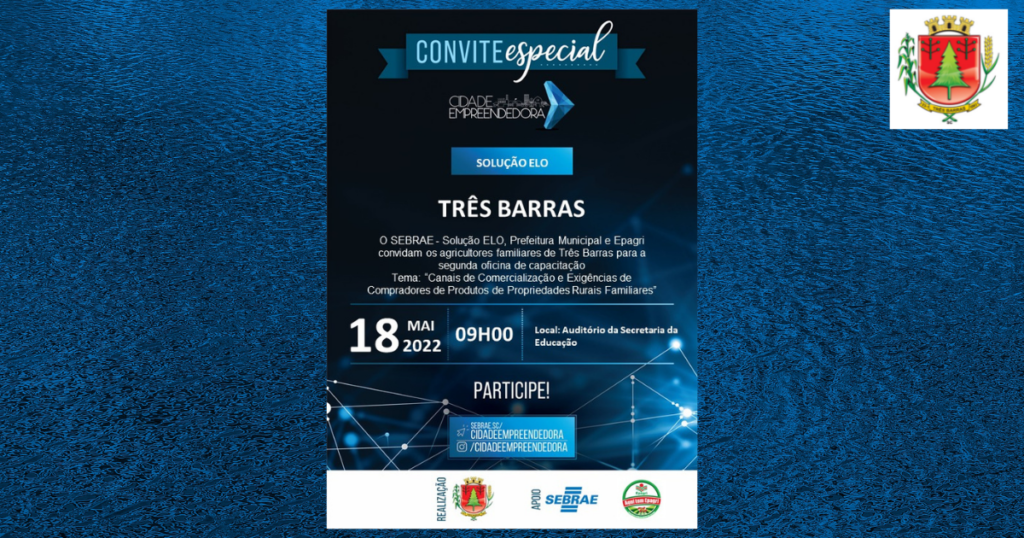 Agricultores familiares de Três Barras terão oficina de capacitação no dia 18 de maio