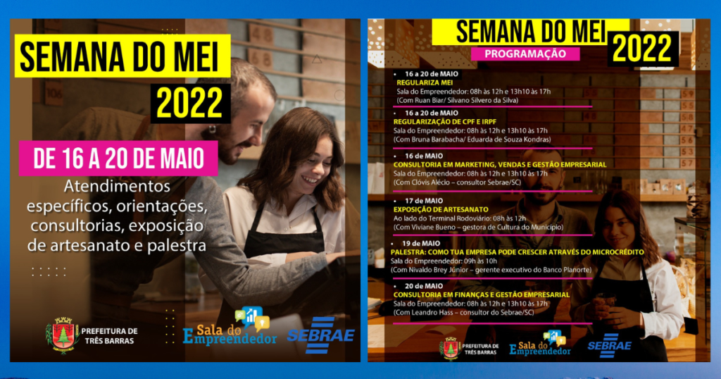 Microempreendedores individuais terão programação especial durante a Semana do MEI em Três Barras