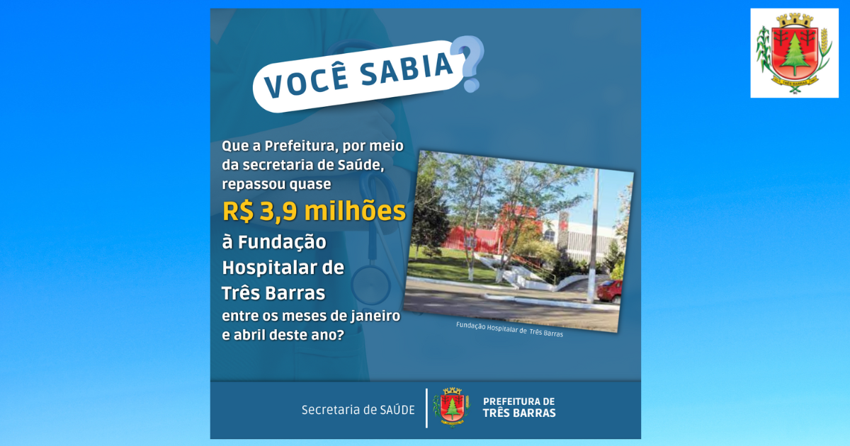 Quadrimestre: Prefeitura fez o repasse de quase R$ 3,9 milhões à Fundação Hospitalar de Três Barras