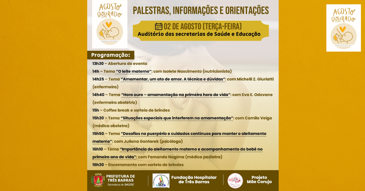 Agosto Dourado: evento vai reunir gestantes e lactantes na próxima terça-feira