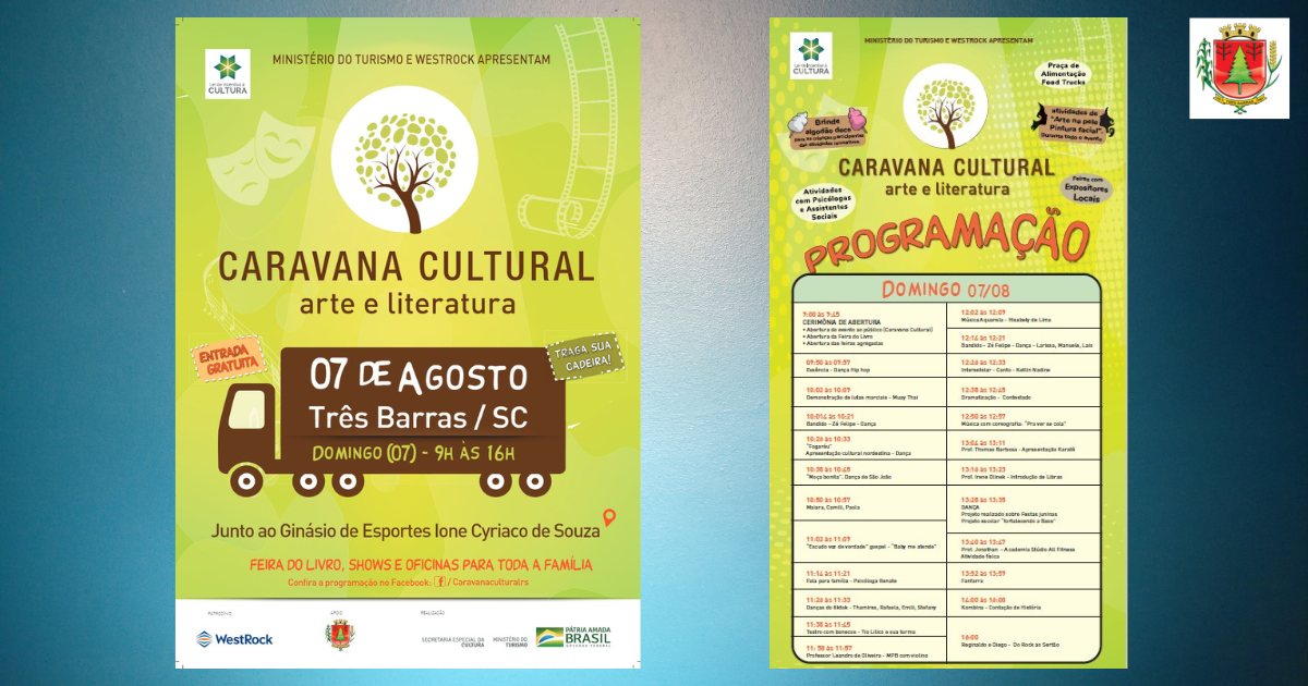 Caravana Cultural Arte & Literatura traz para Três Barras atividades gratuitas