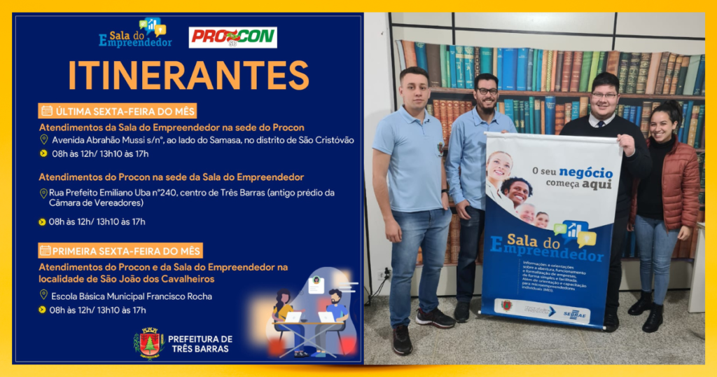 Sala do Empreendedor e Procon terão atendimentos itinerantes na primeira e última sexta-feira do mês