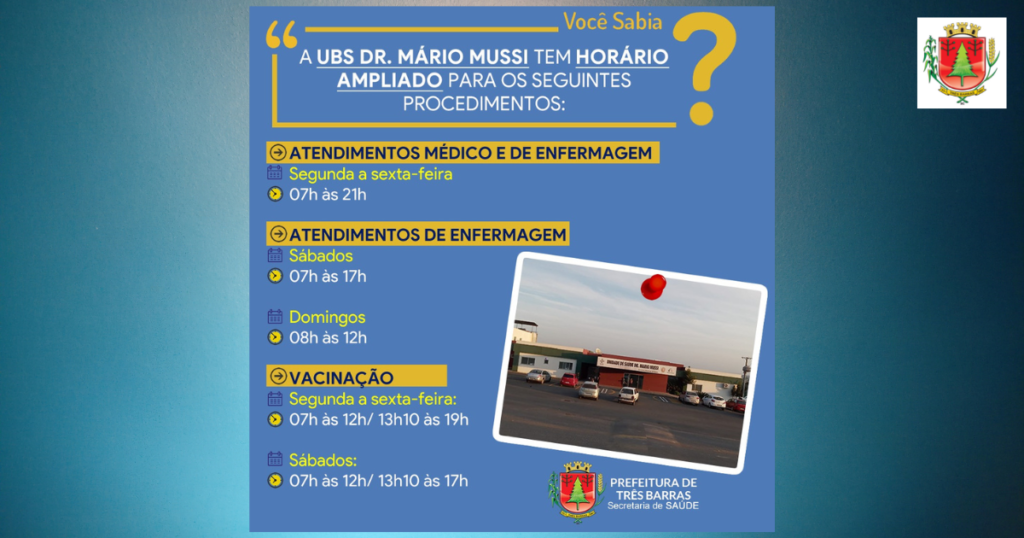Sala de vacina da UBS Dr. Mário Mussi está com horário de atendimento ampliado