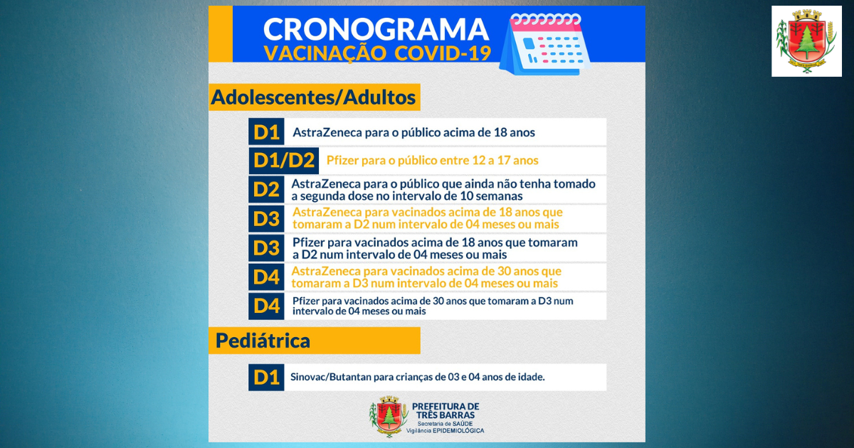 Saúde informa novo cronograma de vacinação com doses da AstraZeneca e Pfizer, em Três Barras