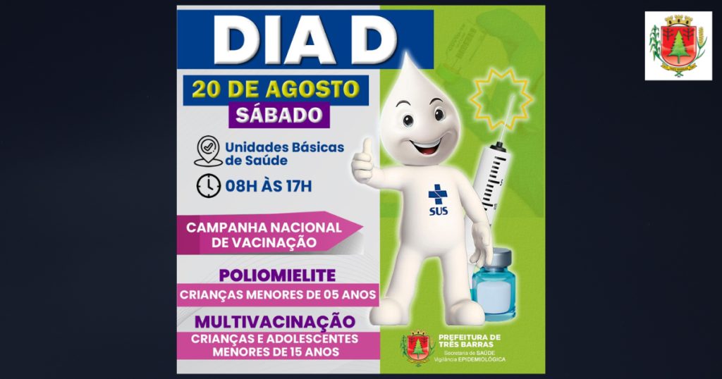 Unidades de saúde ficarão abertas até às 17h neste sábado, 20, dia D de vacinação
