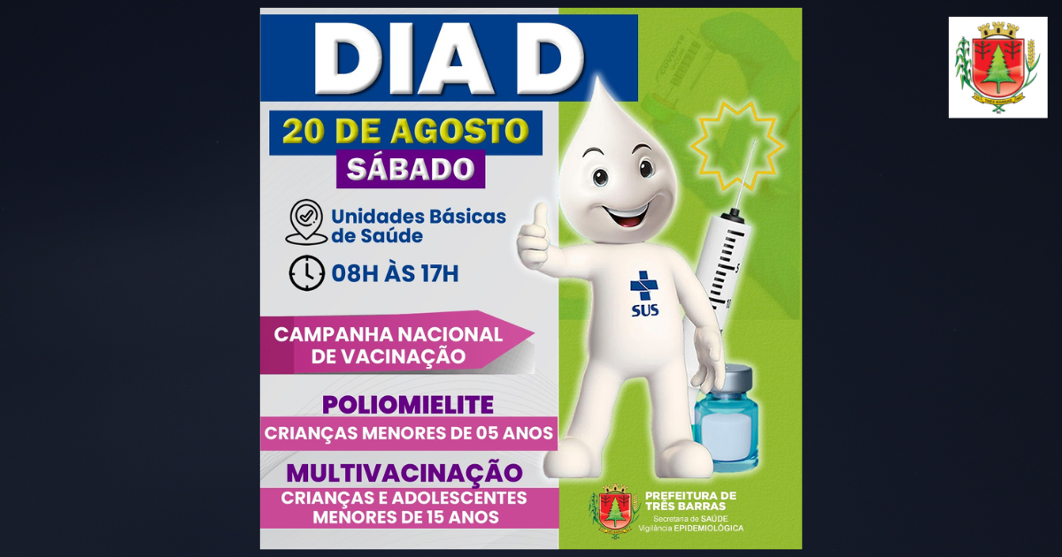Unidades de saúde ficarão abertas até às 17h neste sábado, 20, dia D de vacinação